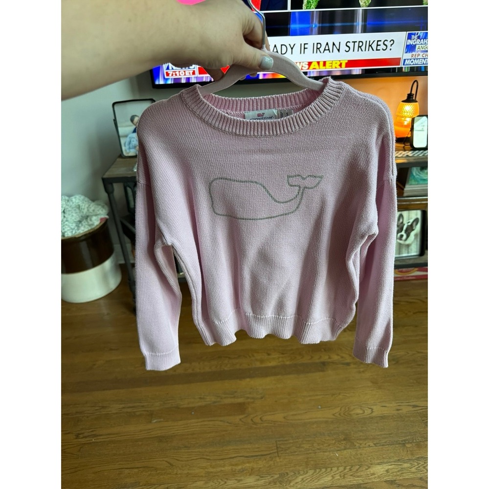 Vineyard Vines sweater foil-printed or glitter whale pink girls 7-8